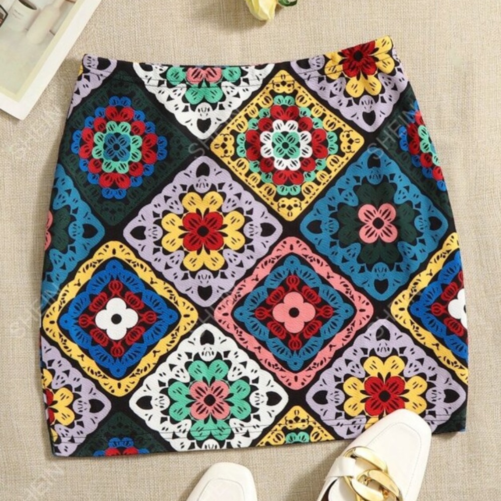 SHEIN - Patchwork Print Skirt